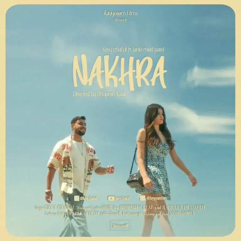 Nakhra music video poster - couple walking under a summer sky